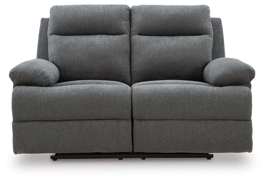 Side-Swipe Charcoal Reclining Loveseat