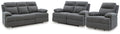 Side-Swipe Charcoal Reclining Sofa, Loveseat and Recliner
