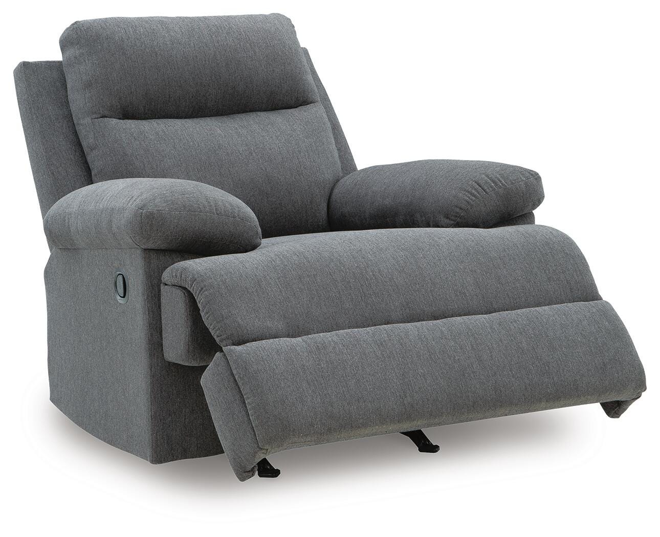 Side-Swipe Charcoal Reclining Sofa, Loveseat and Recliner