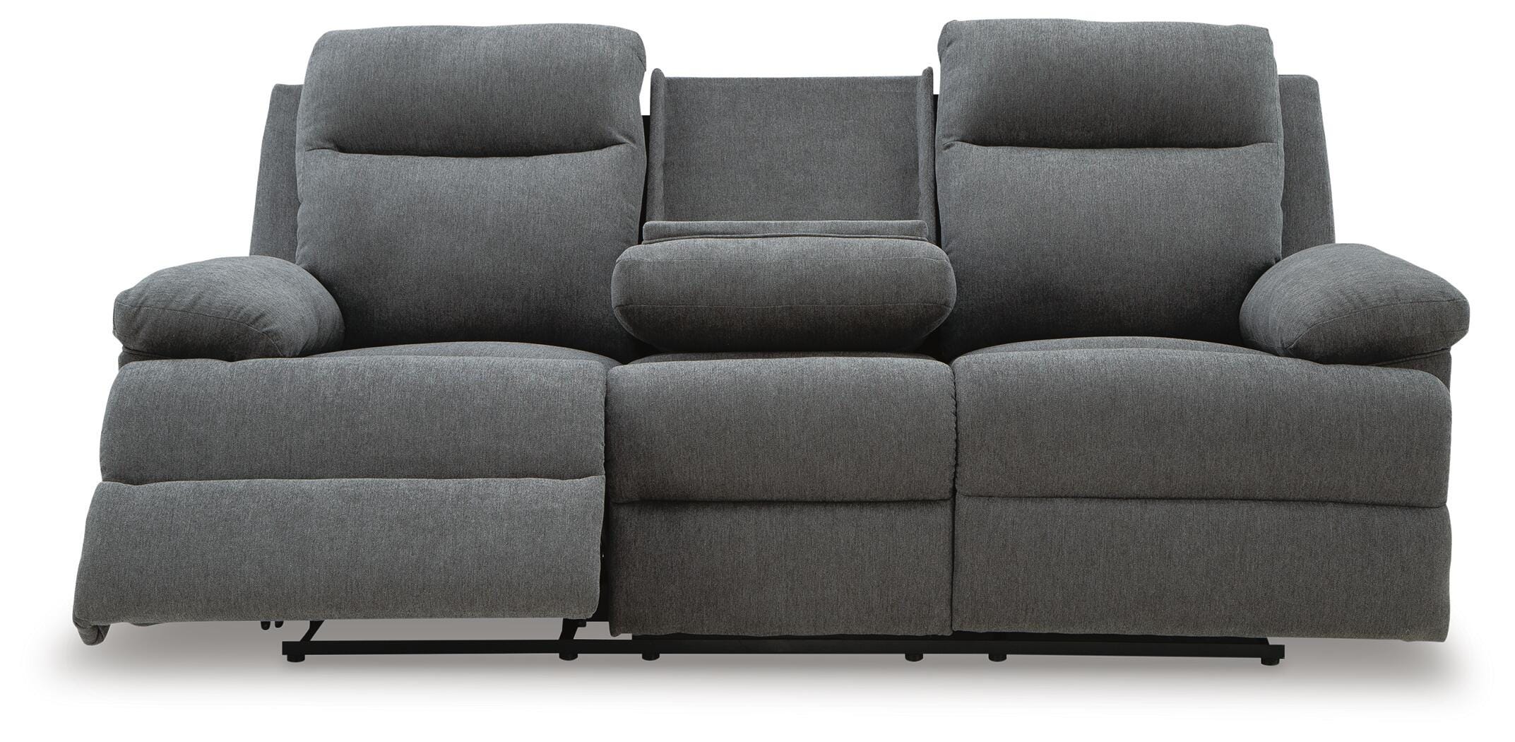Side-Swipe Charcoal Reclining Sofa, Loveseat and Recliner