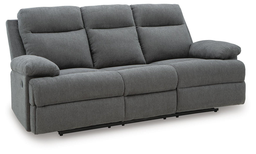 Side-Swipe Charcoal Reclining Sofa, Loveseat and Recliner