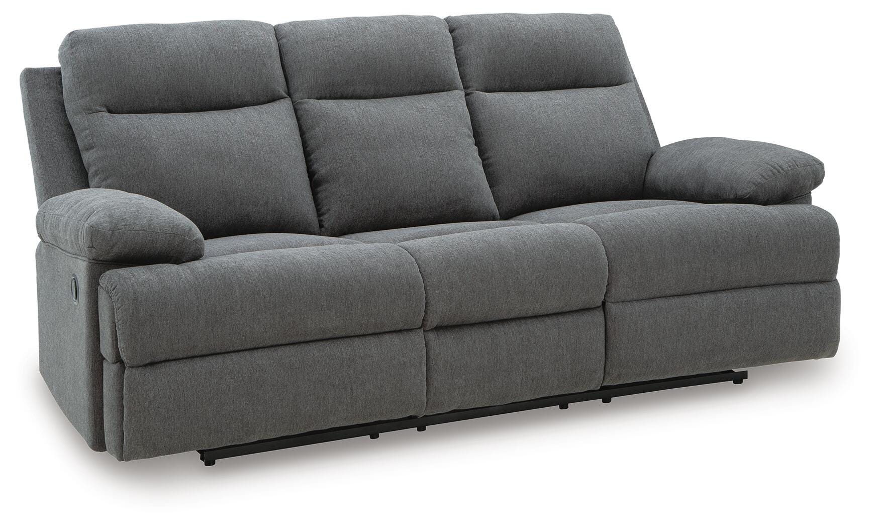 Side-Swipe Charcoal Reclining Sofa, Loveseat and Recliner