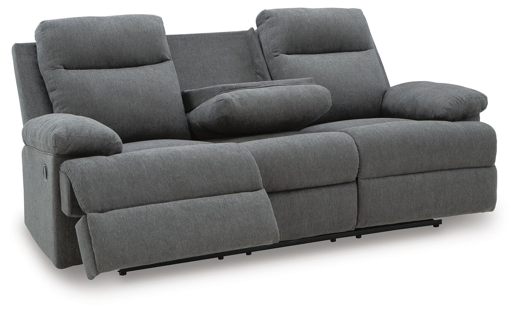 Side-Swipe Charcoal Reclining Sofa, Loveseat and Recliner
