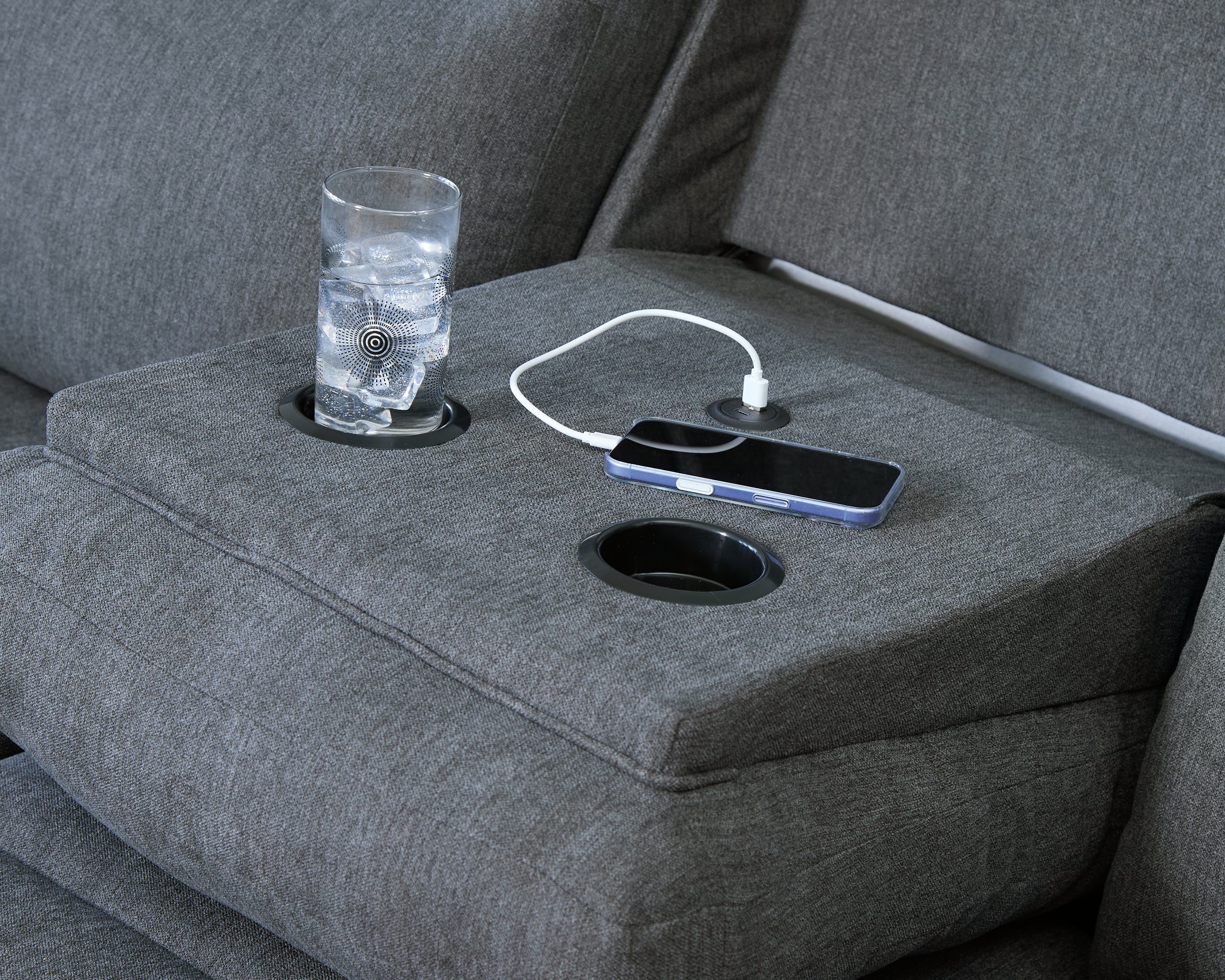 Side-Swipe Charcoal Reclining Sofa and Loveseat