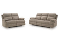 Side-Swipe Mocha Reclining Sofa and Loveseat