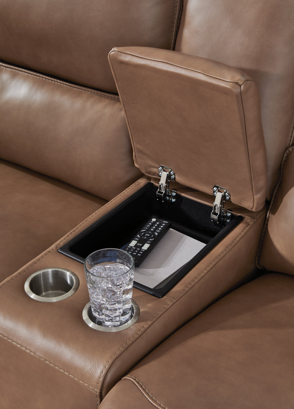 Silverbrooke Caramel Power Reclining Loveseat with Console