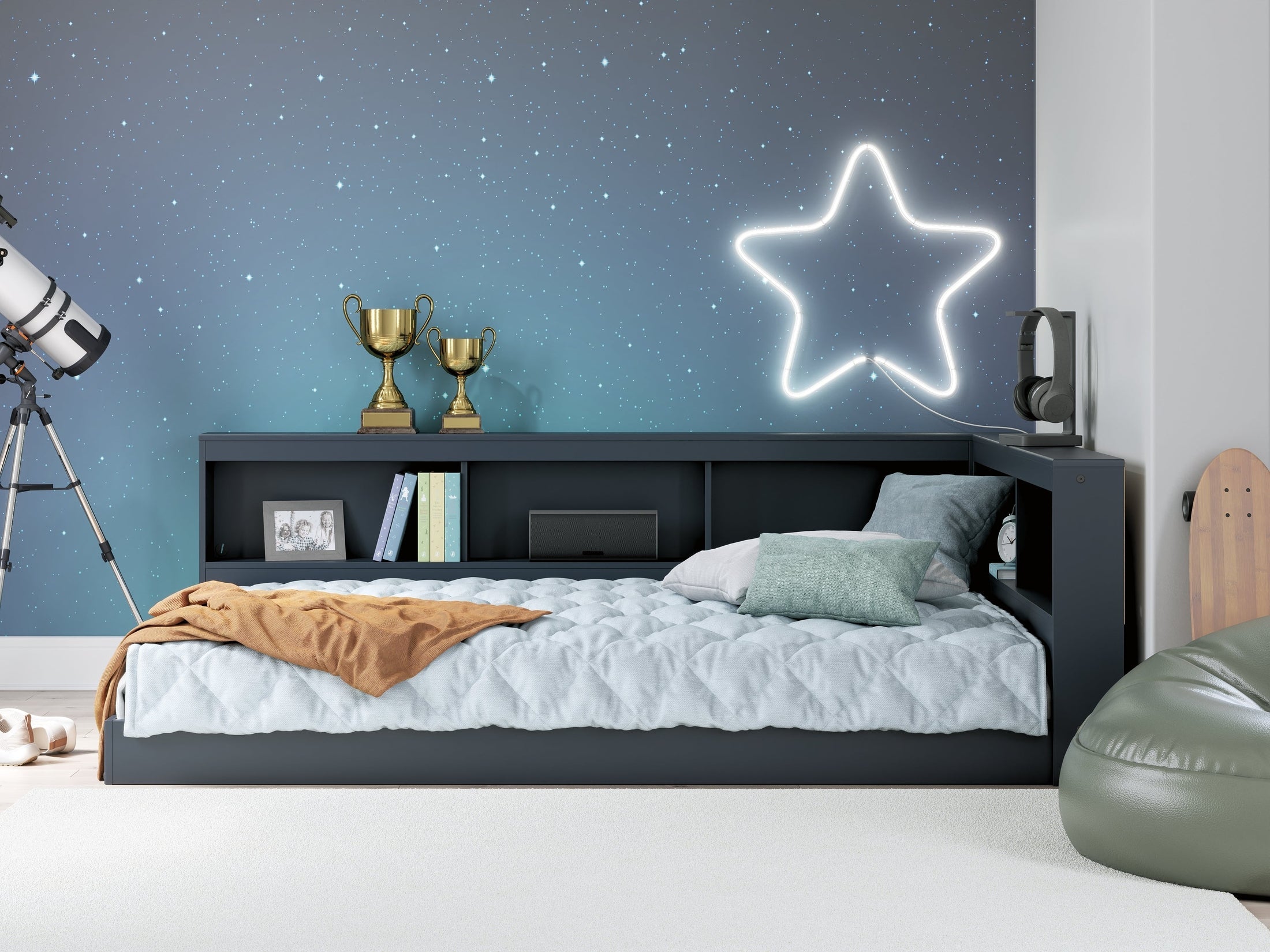 Simmenfort Navy Blue Full Bookcase Storage Youth Bed