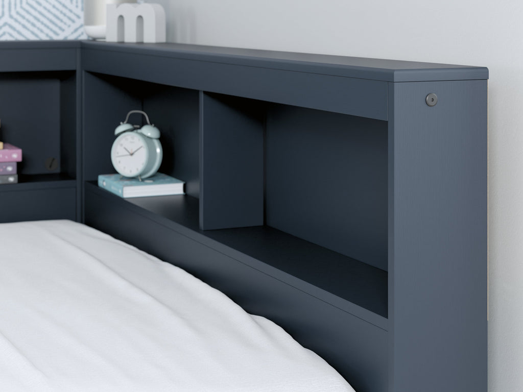 Simmenfort Navy Blue Full Bookcase Storage Youth Bed