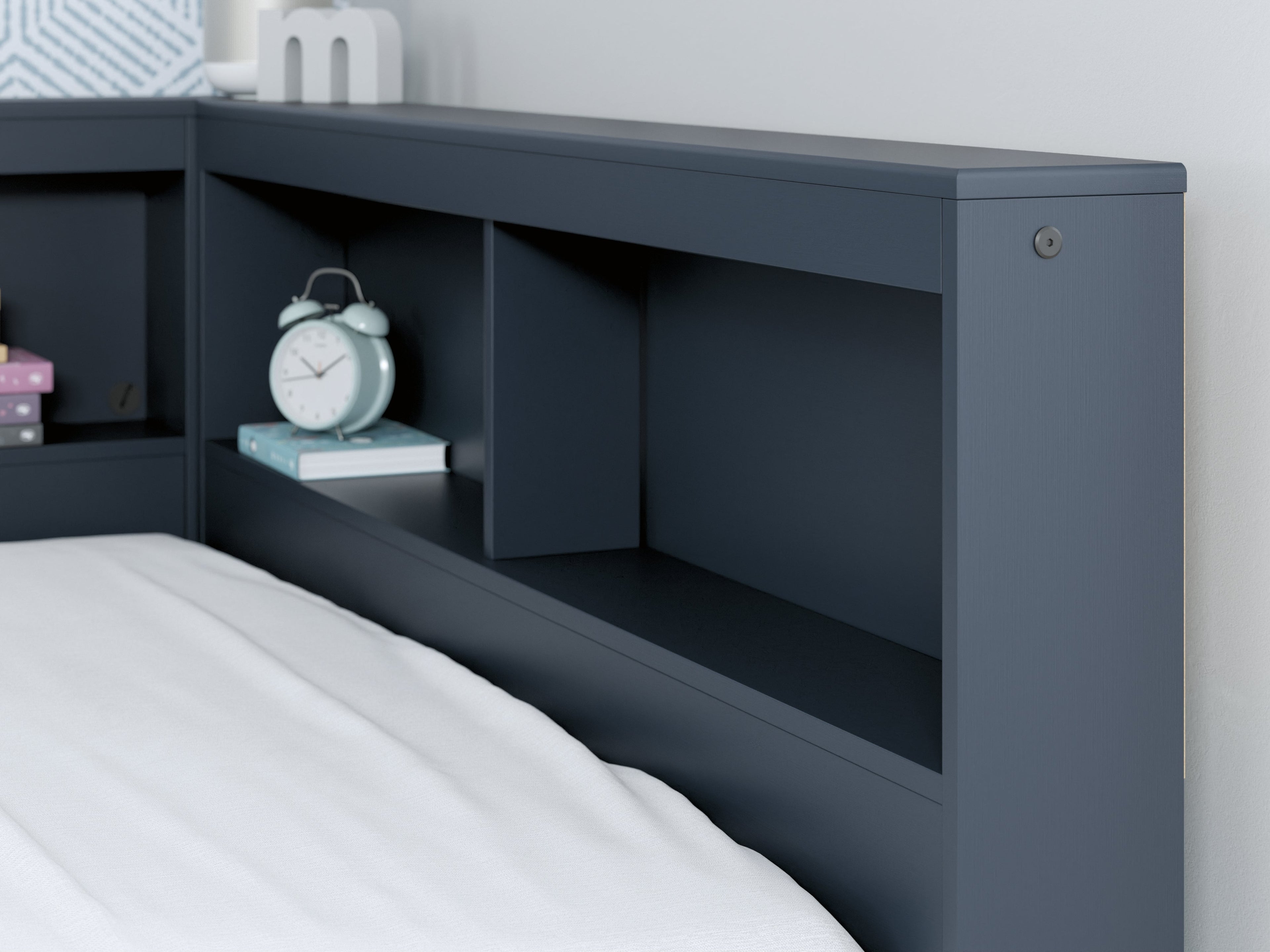Simmenfort Navy Blue Full Bookcase Storage Youth Bed