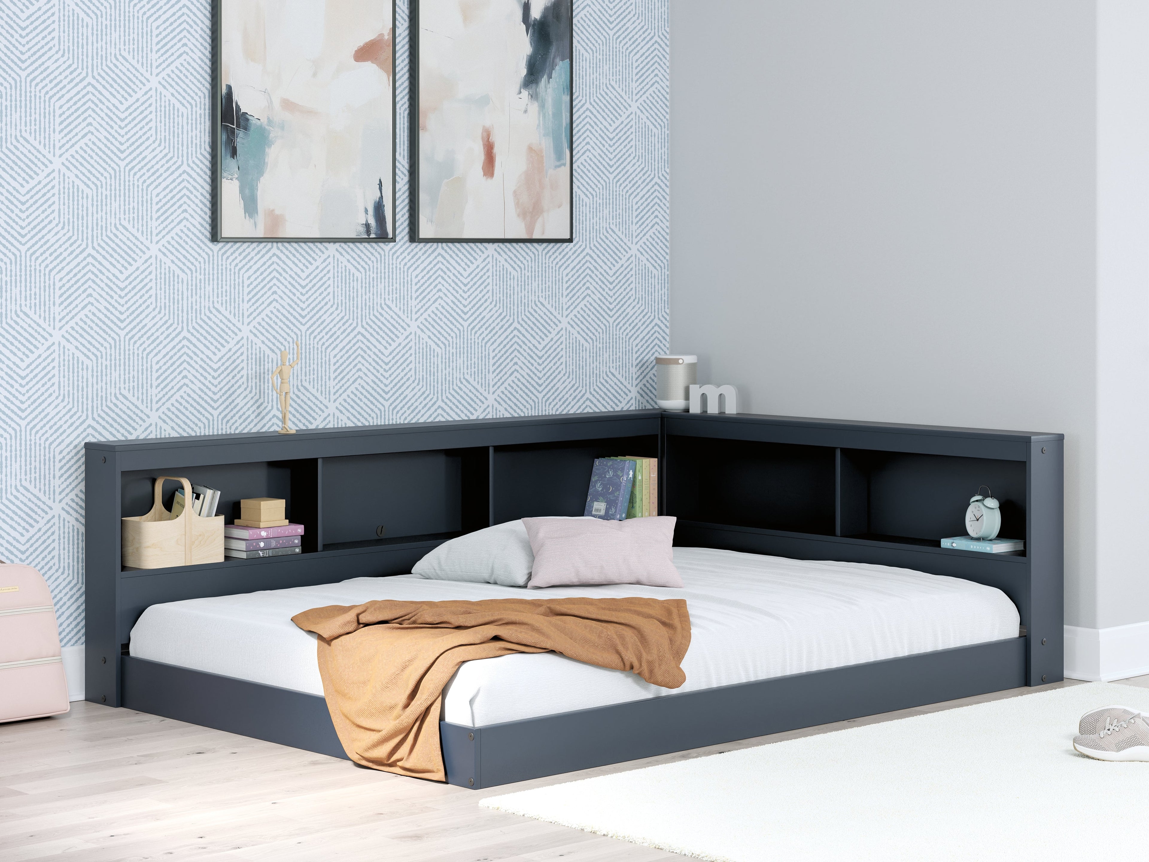 Simmenfort Navy Blue Full Bookcase Storage Youth Bed