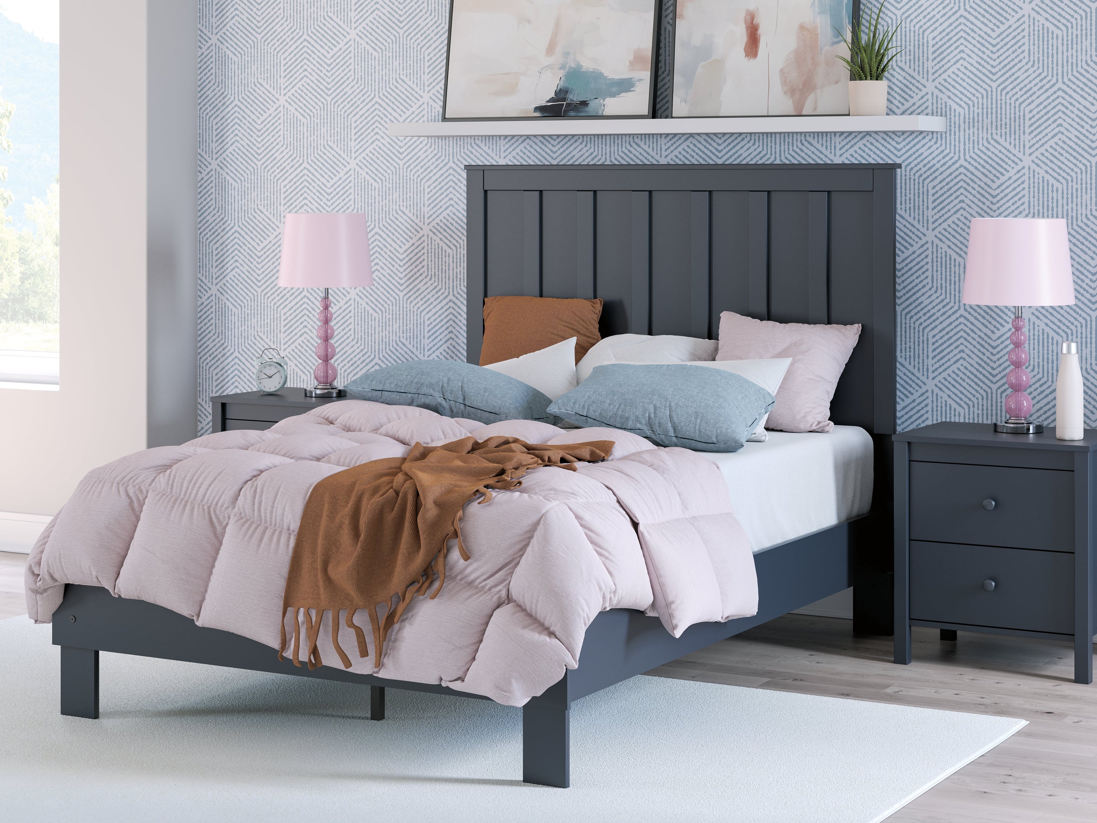 Simmenfort Navy Blue Full Platform Bed