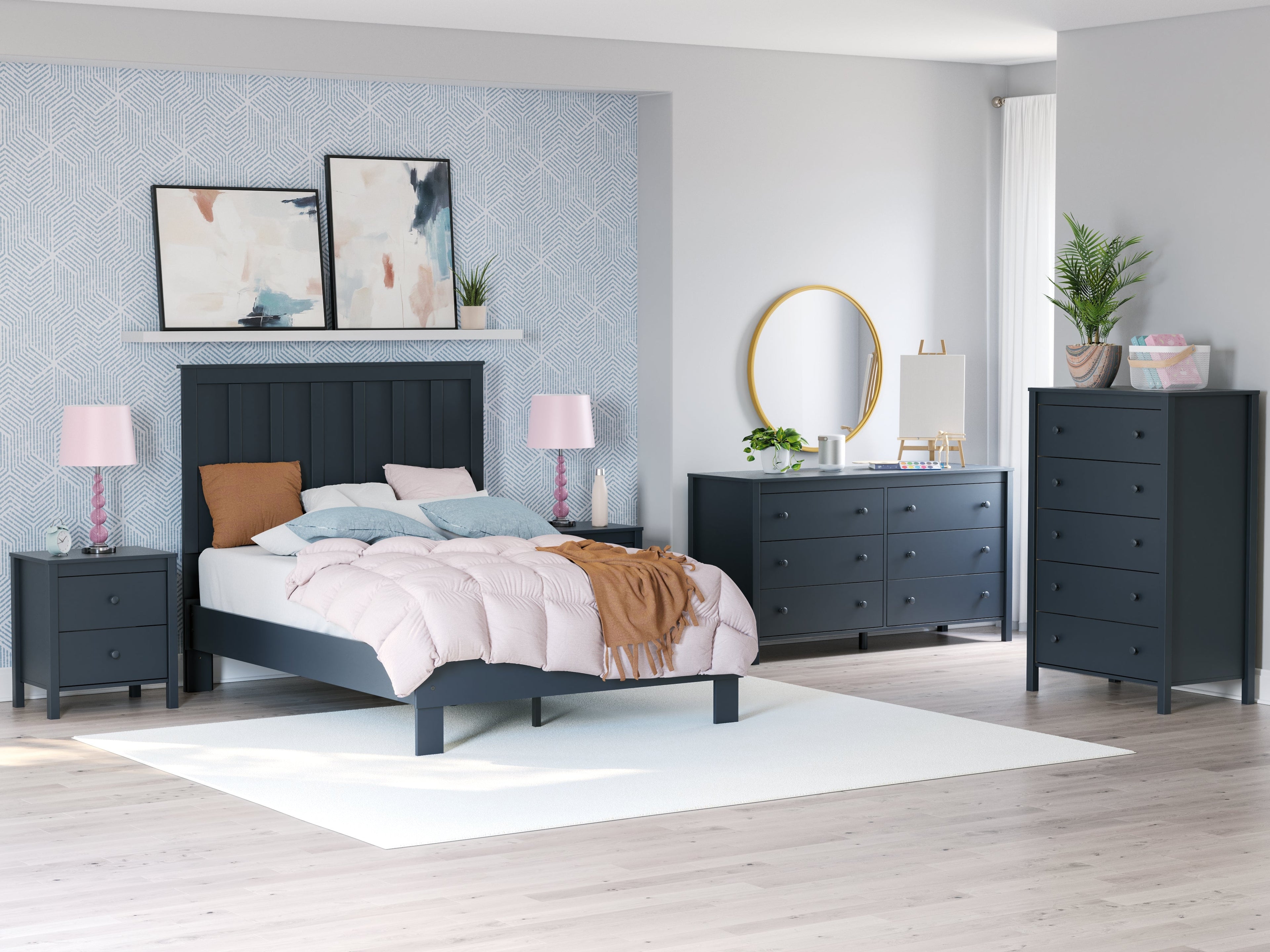Simmenfort Navy Blue Full Platform Bed