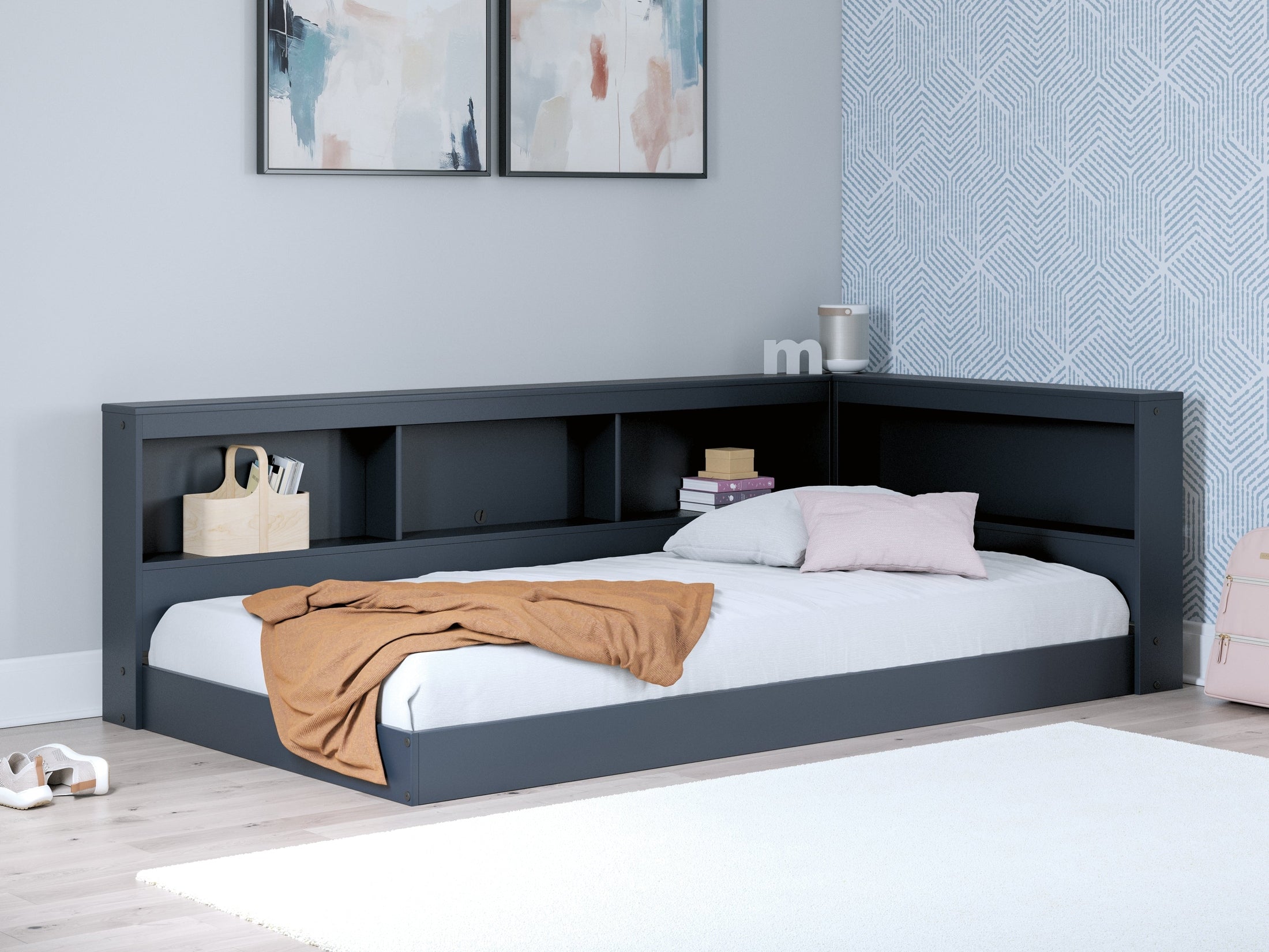 Simmenfort Navy Blue Twin Bookcase Storage Youth Bed