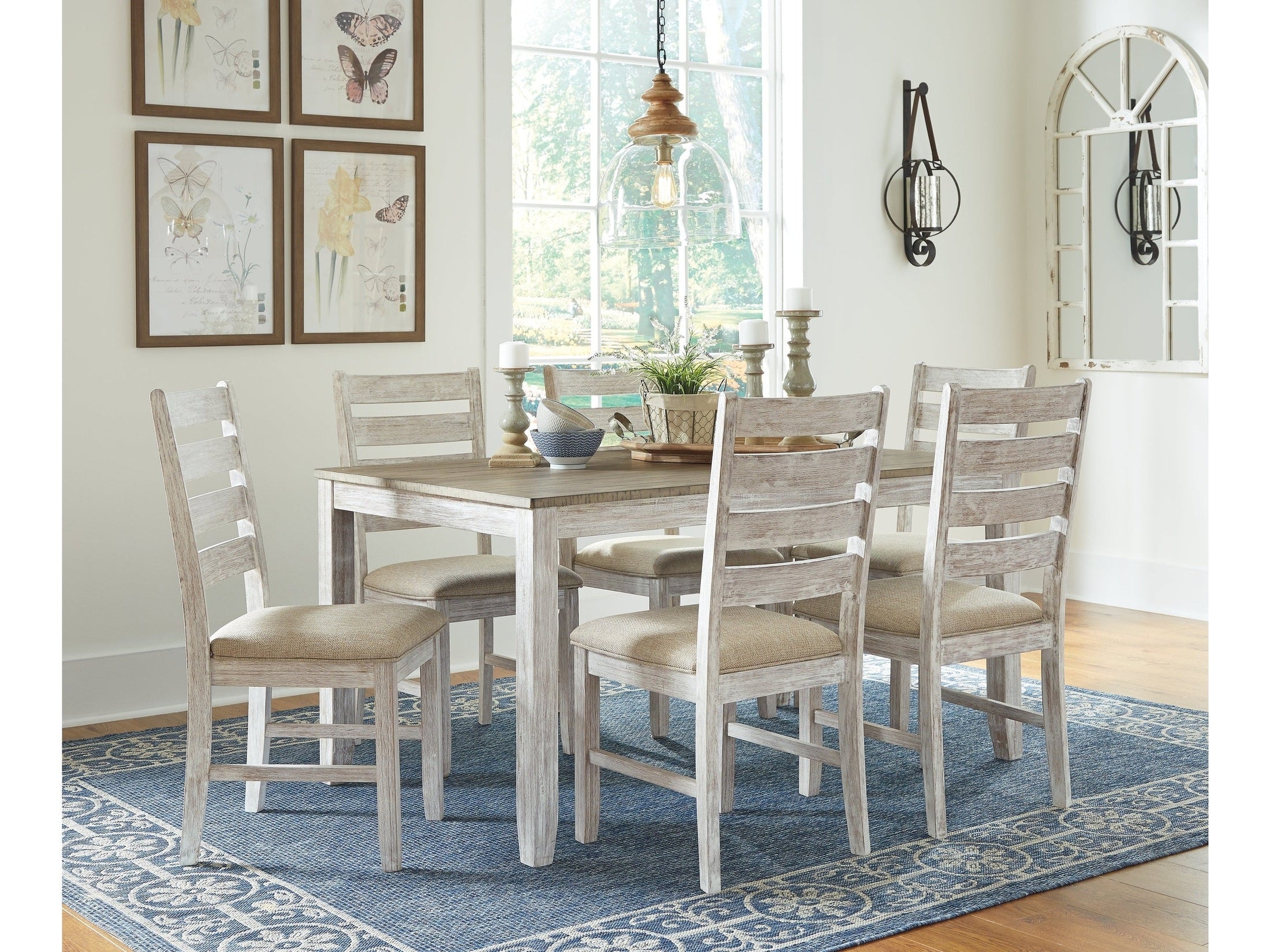 Skempton White/Light Brown Dining Table & Chairs (Set of 7)