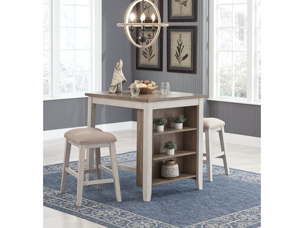Skempton /Light Brown Counter Height Dining Table & 2 Bar Stools, White