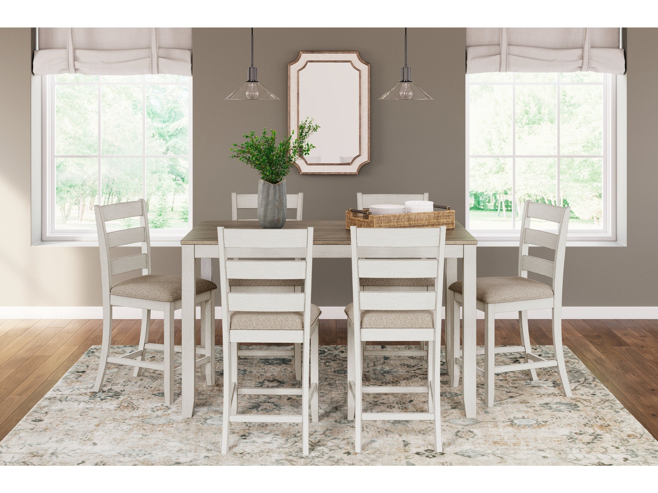 Skempton Counter Height White/Light Brown Dining Room Set / 7pc