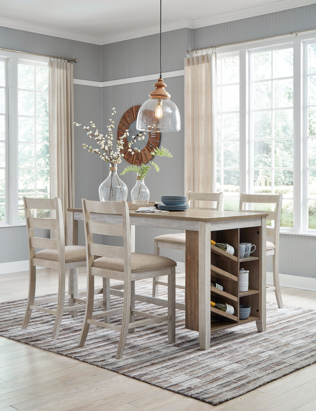 Skempton /Light Brown Counter Height Dining Table, White