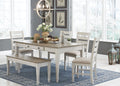Skempton /Light Brown Dining Table, 4 Chairs, and Bench, White
