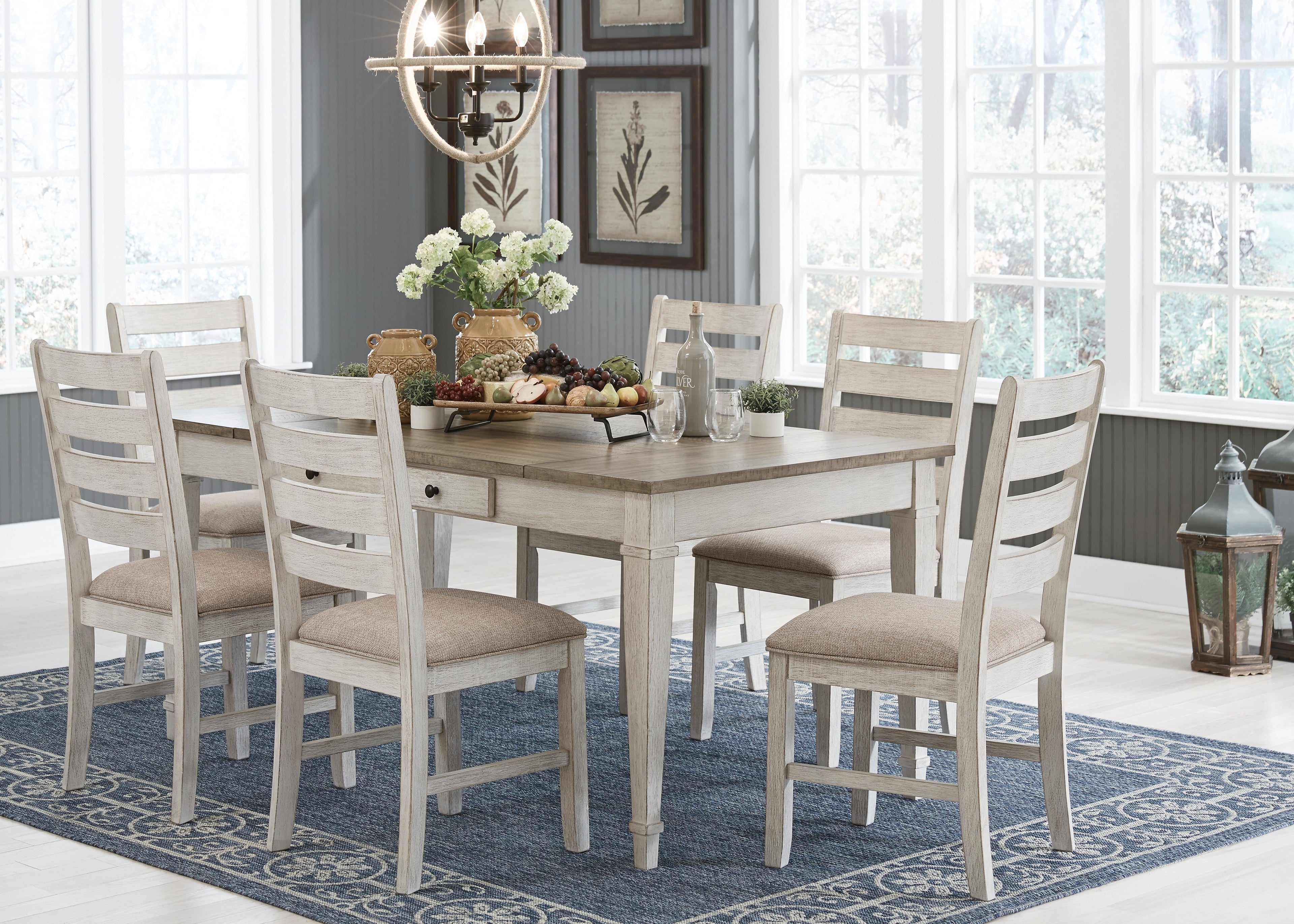 Skempton White/Light Brown Dining Table and 6 Chairs