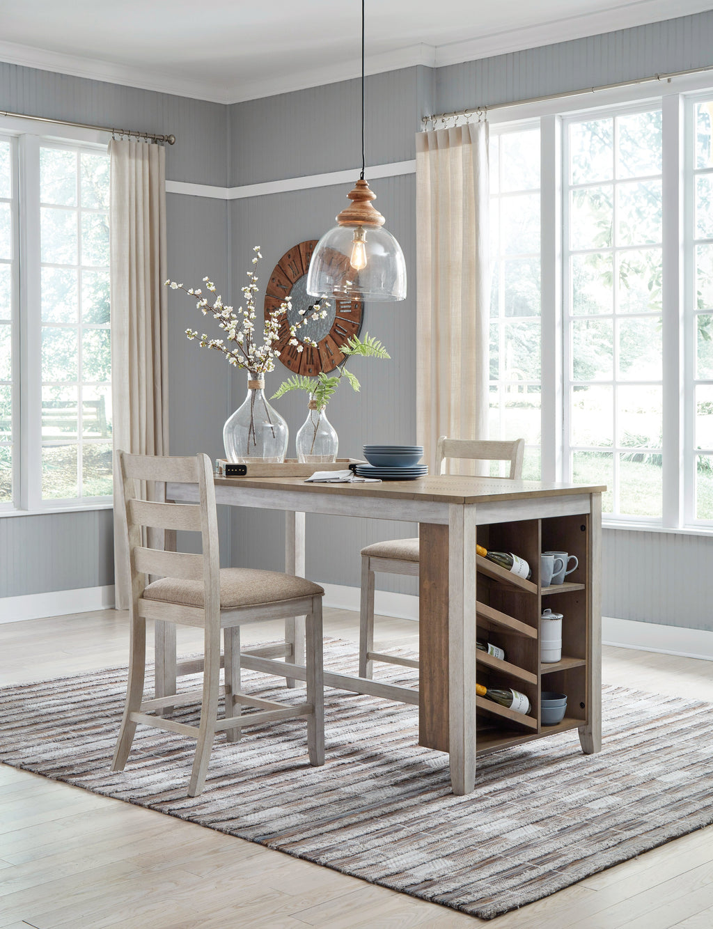 Skempton White/Light Brown Counter Height Dining Table and 2 Barstools