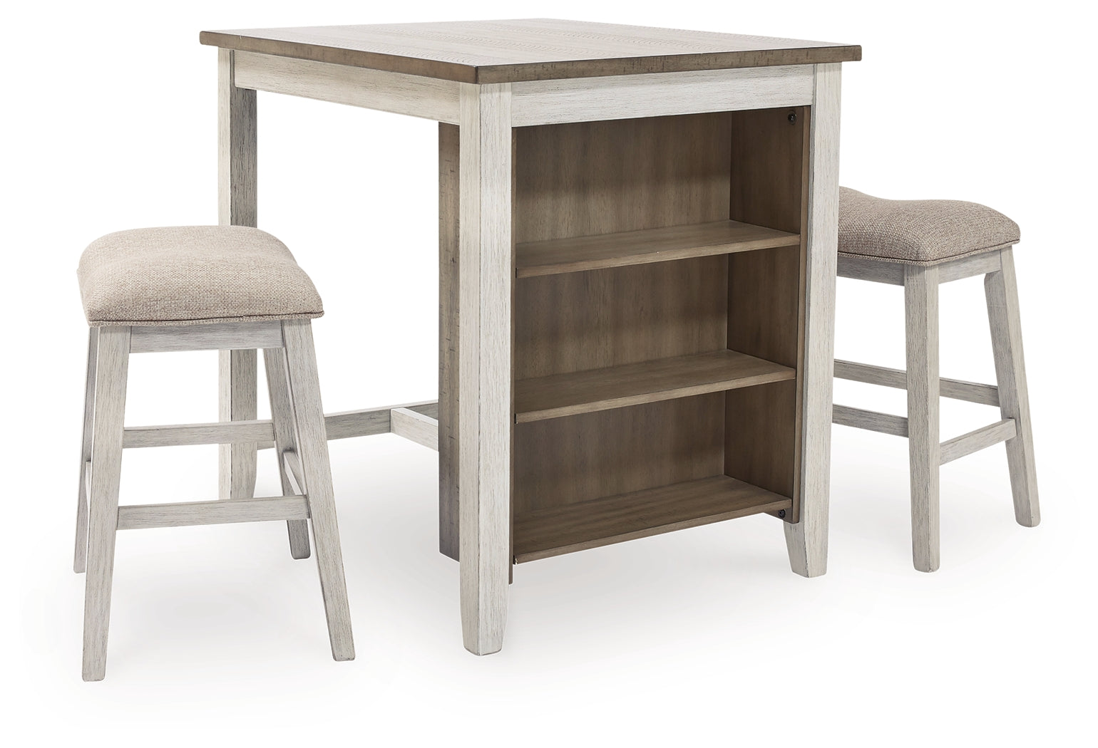 Skempton /Light Brown Counter Height Dining Table & 2 Bar Stools, White