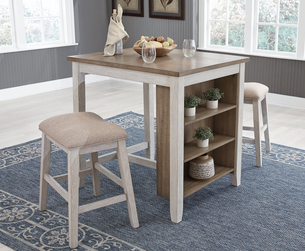 Skempton /Light Brown Counter Height Dining Table & 2 Bar Stools, White