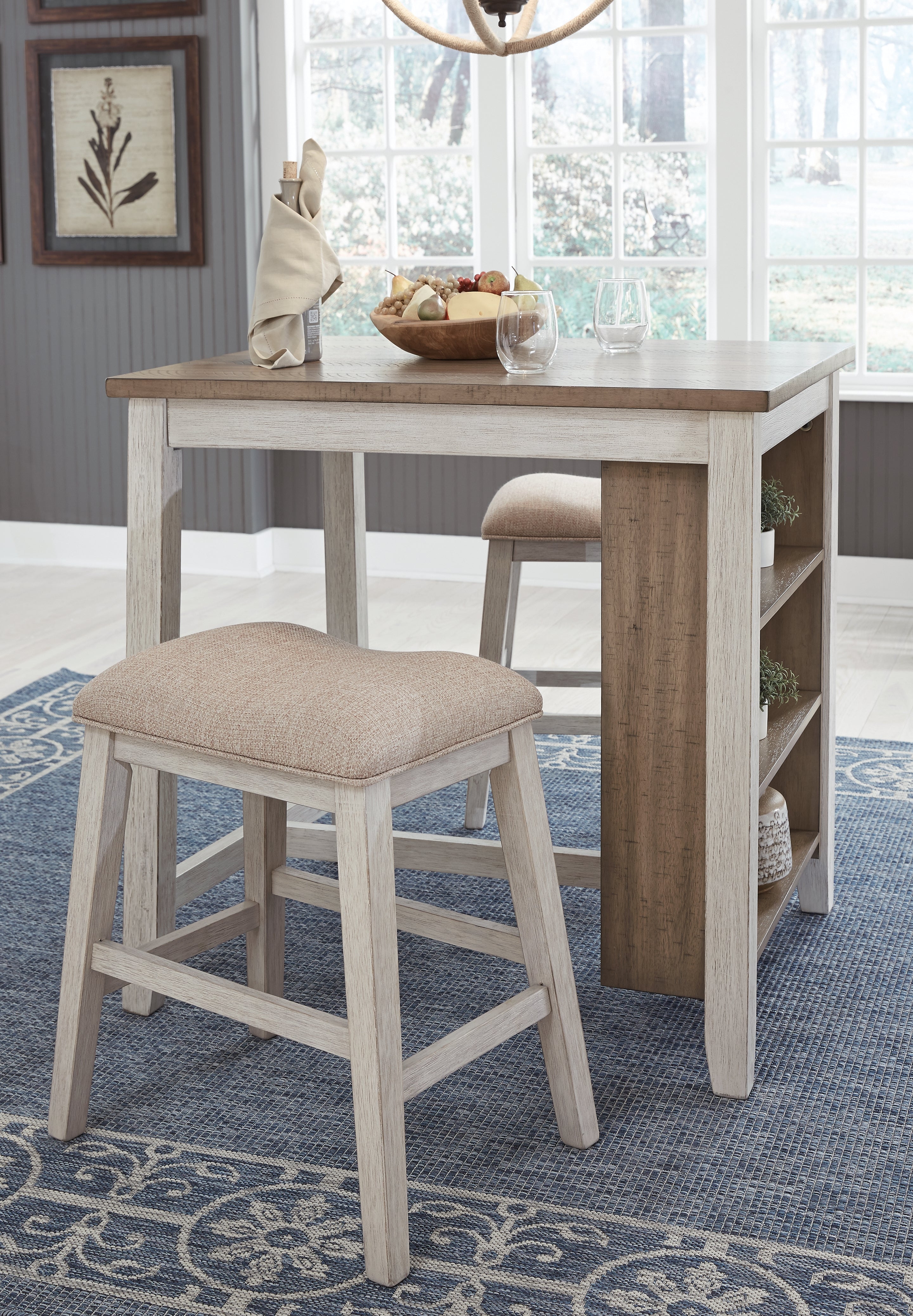 Skempton /Light Brown Counter Height Dining Table & 2 Bar Stools, White