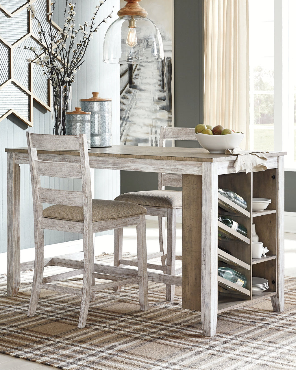 Skempton White/Light Brown Counter Height Dining Table w/ Storage