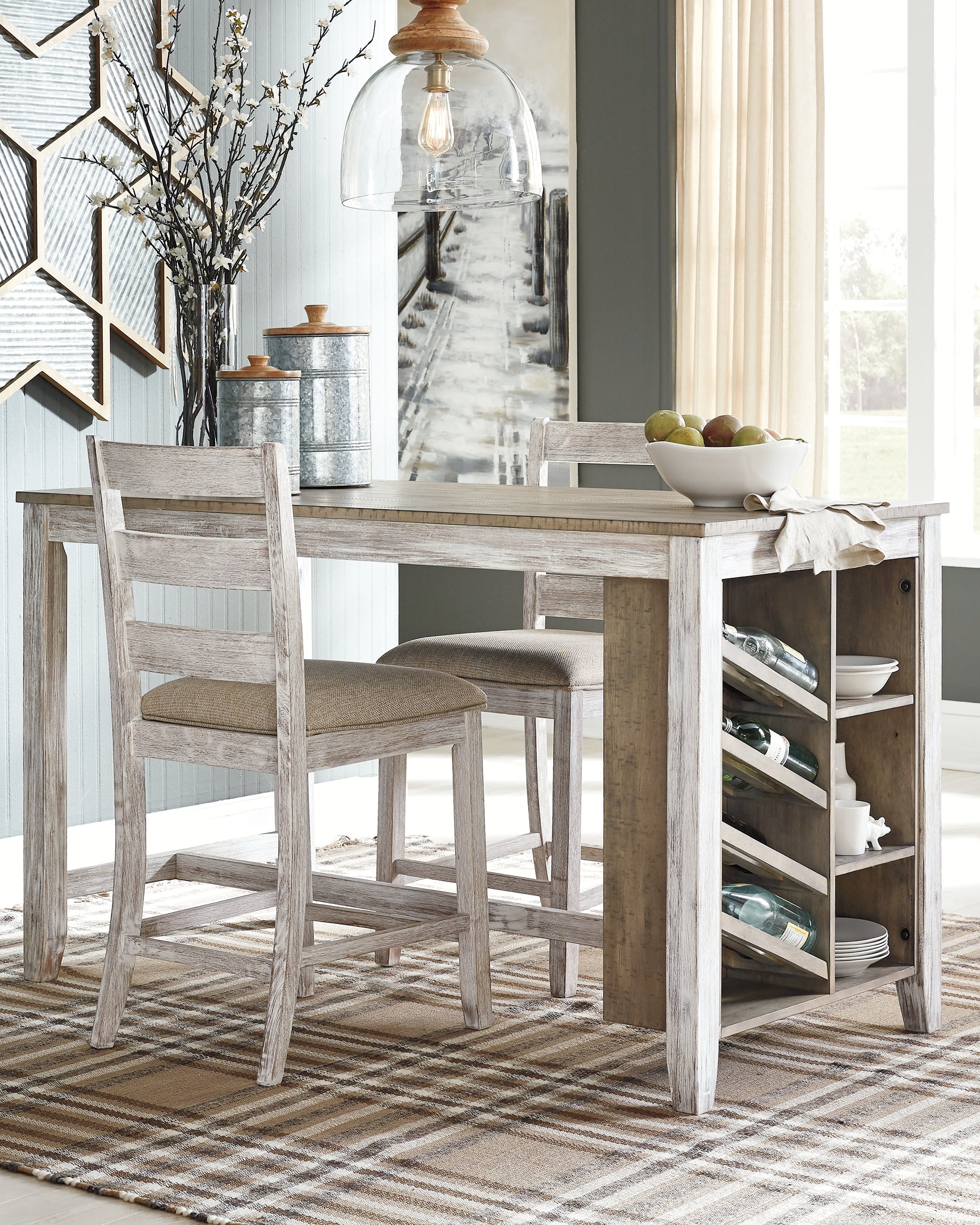 Skempton White/Light Brown Counter Height Dining Table w/ Storage