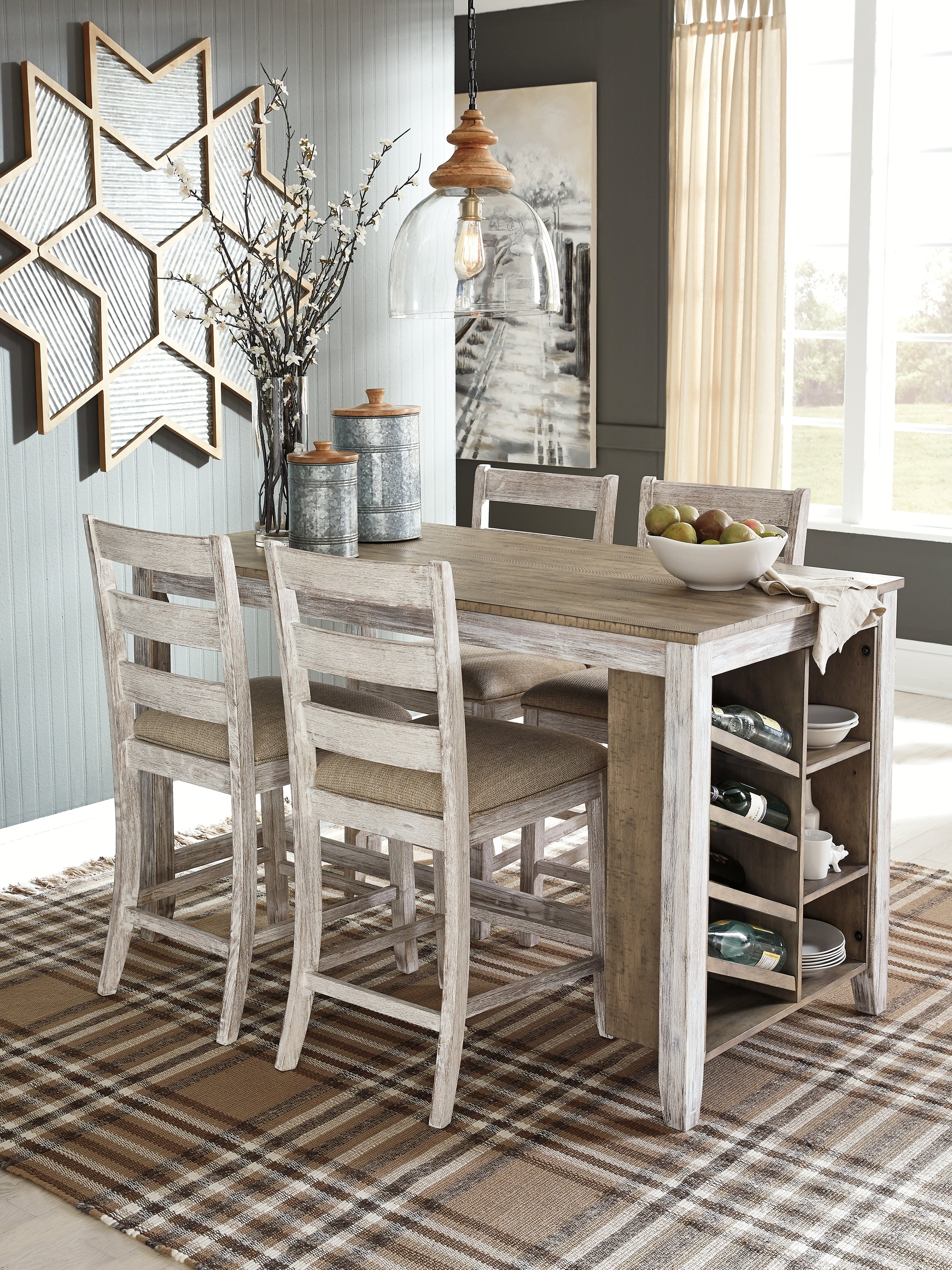 Skempton White/Light Brown Counter Height Dining Table w/ Storage