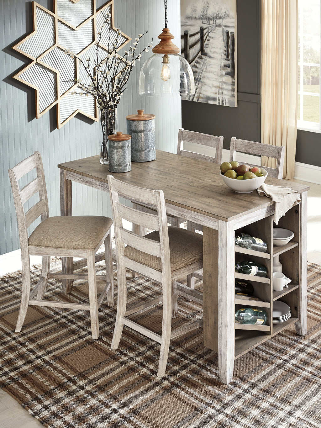 Skempton White/Light Brown Counter Height Dining Table w/ Storage