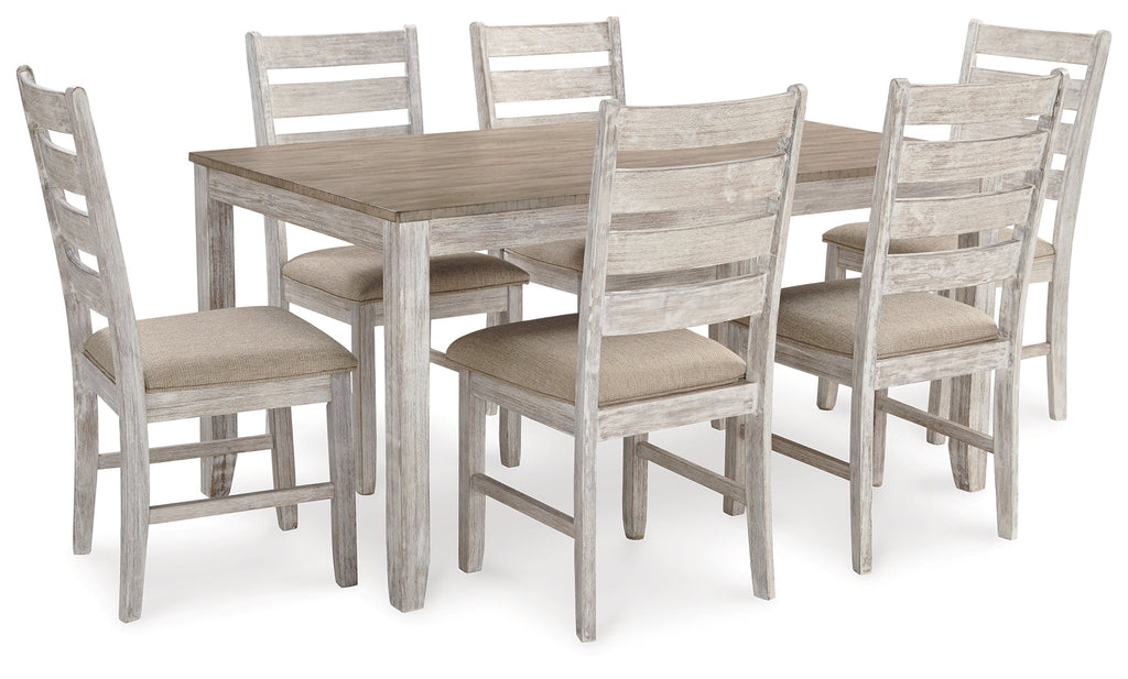 Skempton White/Light Brown Dining Table & Chairs (Set of 7)