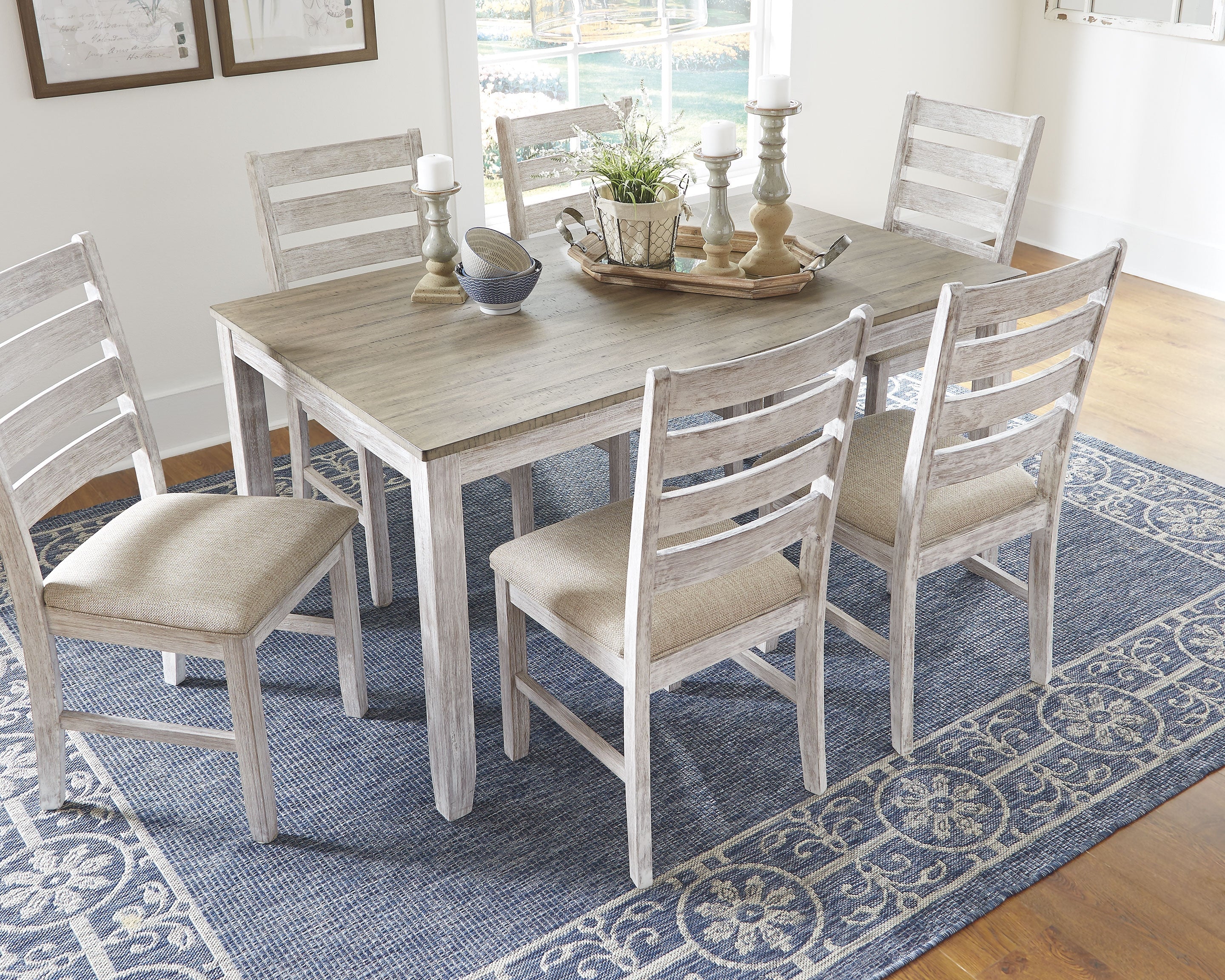 Skempton White/Light Brown Dining Table & Chairs (Set of 7)