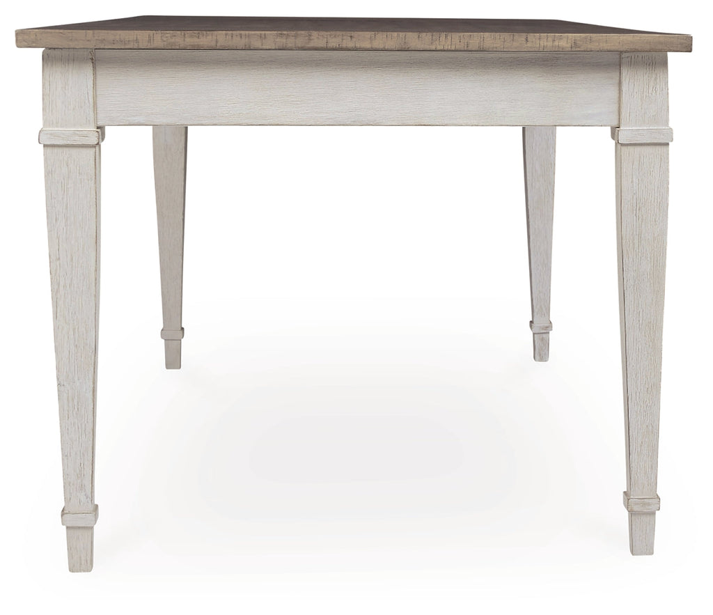 Skempton /Light Brown Dining Table, 4 Chairs, and Bench, White