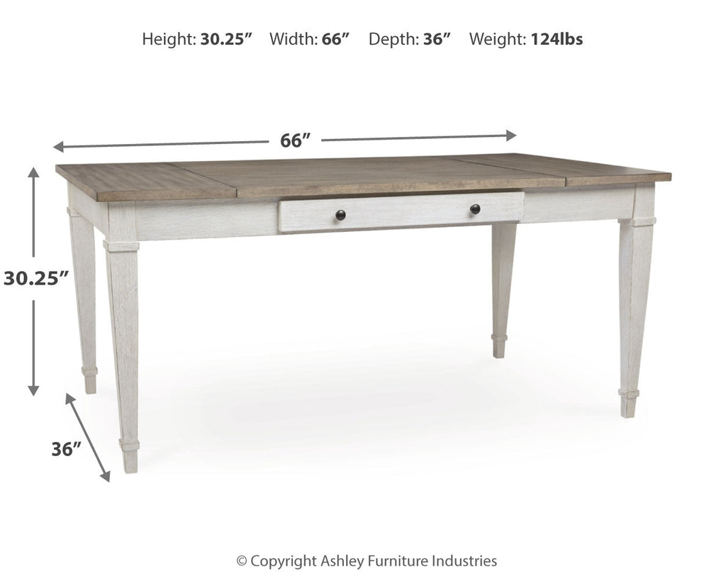Skempton /Light Brown Dining Table, 4 Chairs, and Bench, White