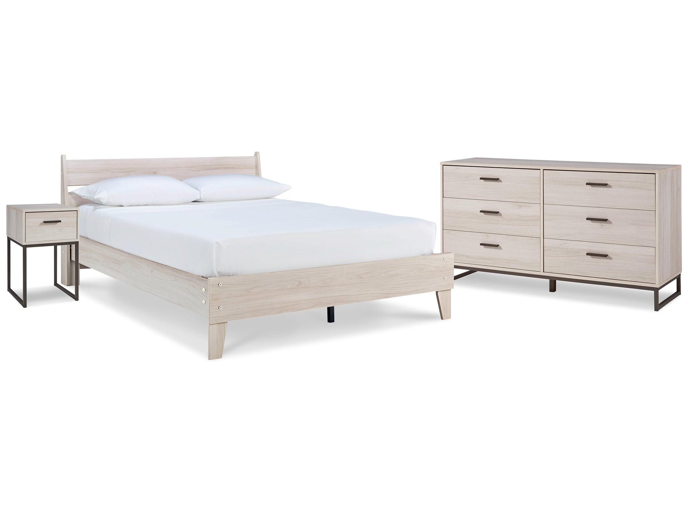 Socalle Natural Queen Panel Platform Bed with Dresser and Nightstand