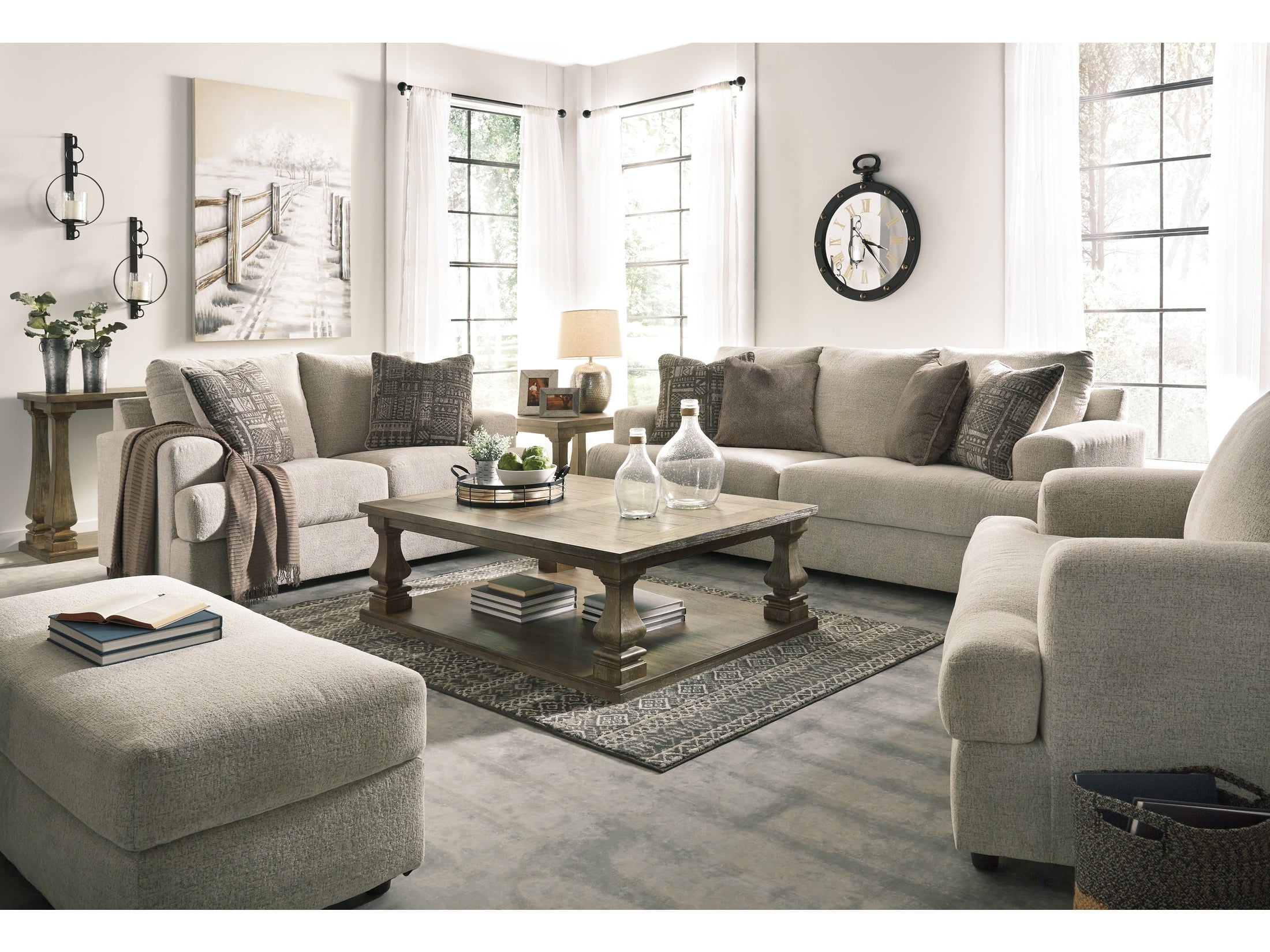 Soletren Stone Sofa, Loveseat, Chair and Ottoman