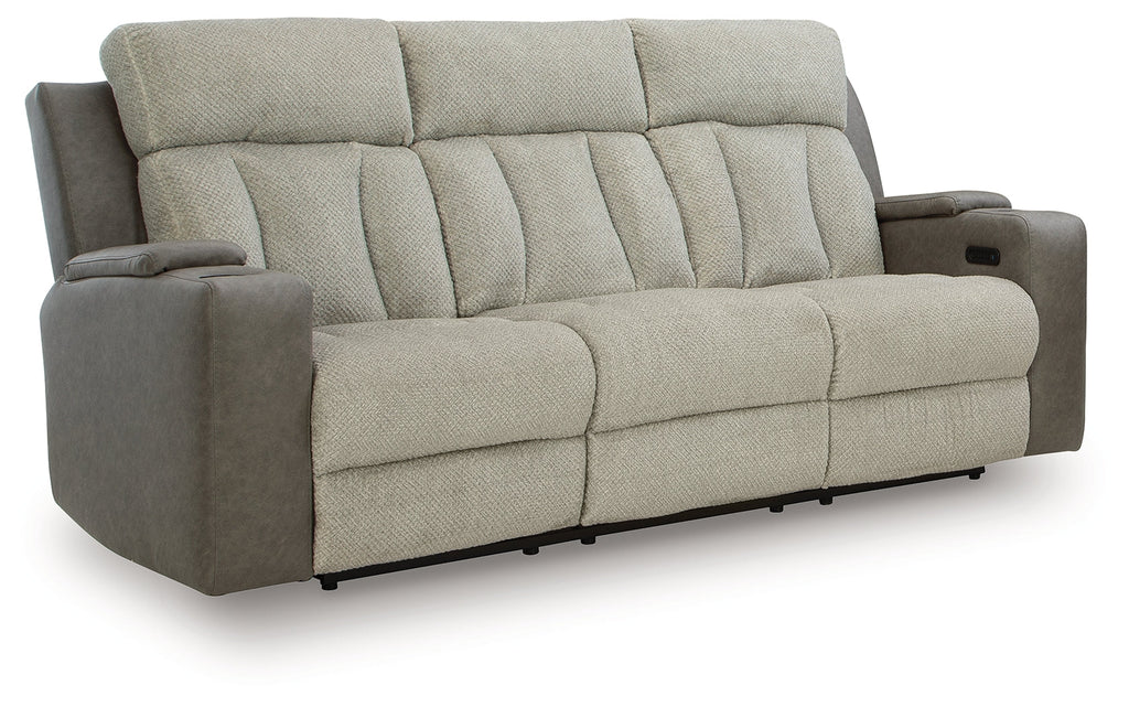 Stately Check Sisal Dual Power Reclining Sofa