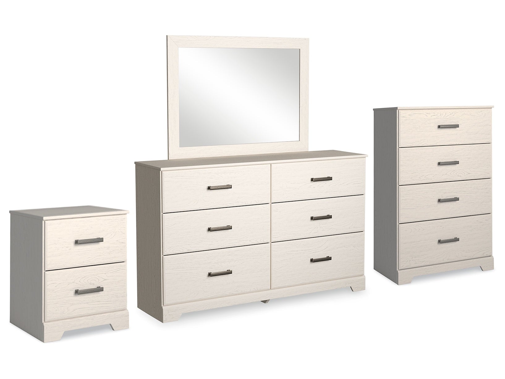 Stelsie White Dresser & Mirror & Chest & Nightstand