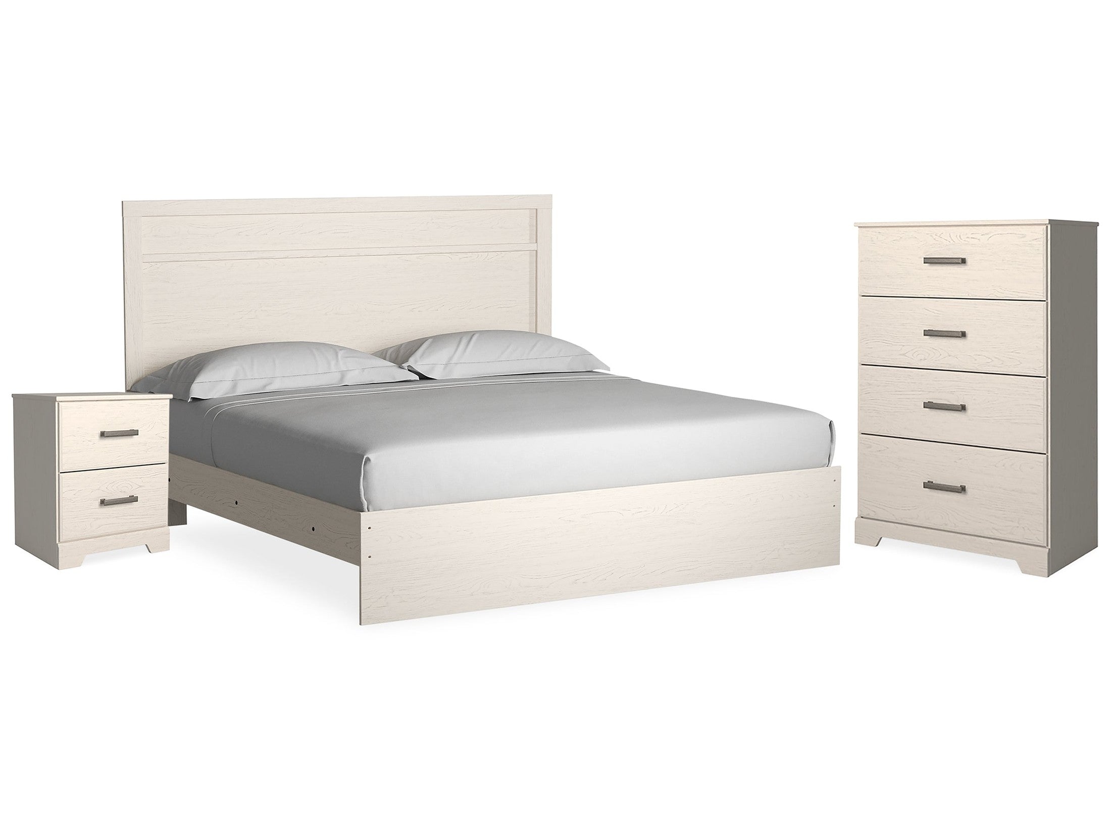 Stelsie White King Panel Bedroom Set with Chest and Nightstand