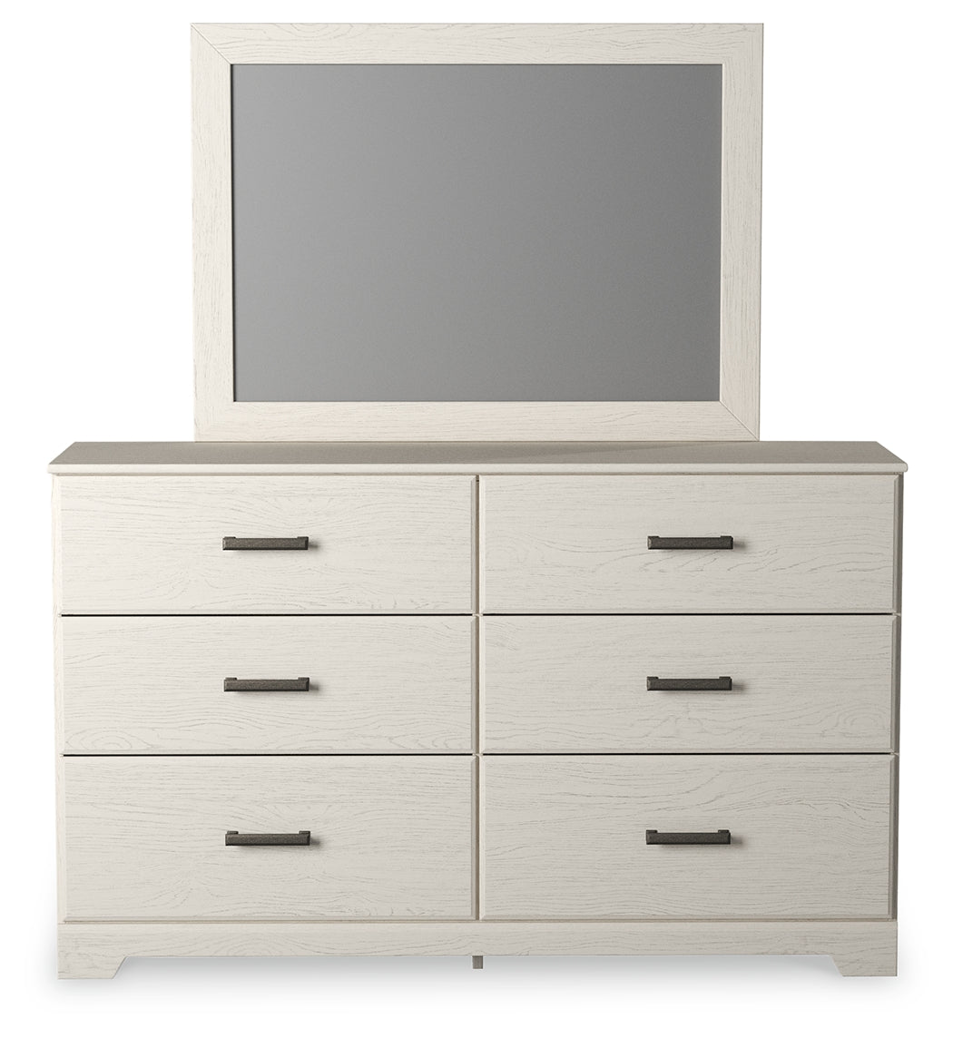 Stelsie White Queen Panel Bed w/Dresser & Mirror & Nightstand