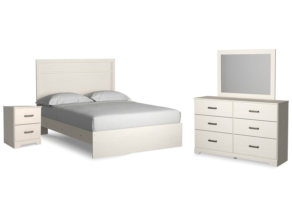Stelsie White Queen Panel Bed w/Dresser & Mirror & Nightstand