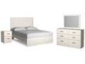 Stelsie White Queen Panel Bed w/Dresser & Mirror & Nightstand