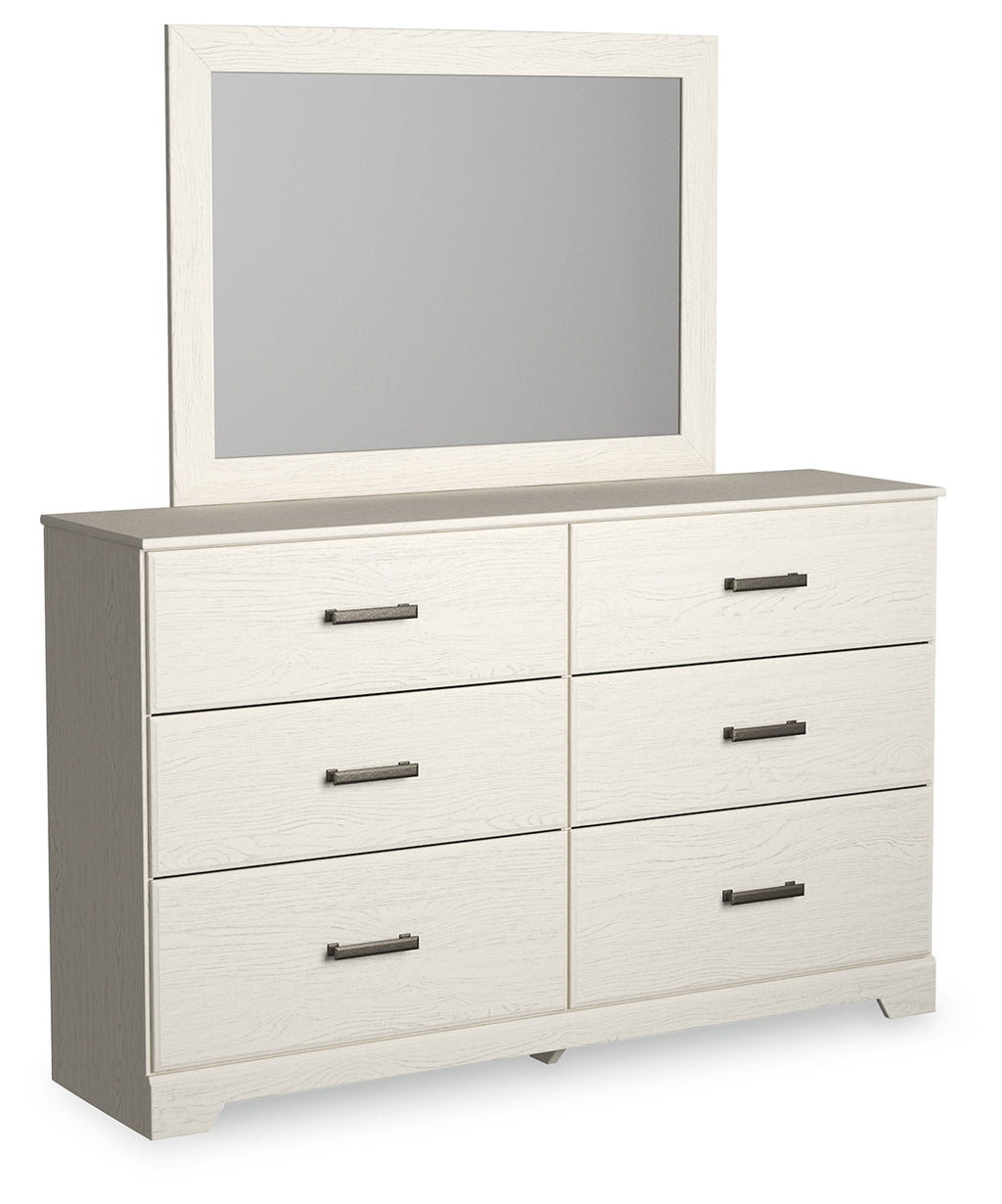 Stelsie White Queen Panel Bed w/Dresser & Mirror & Nightstand