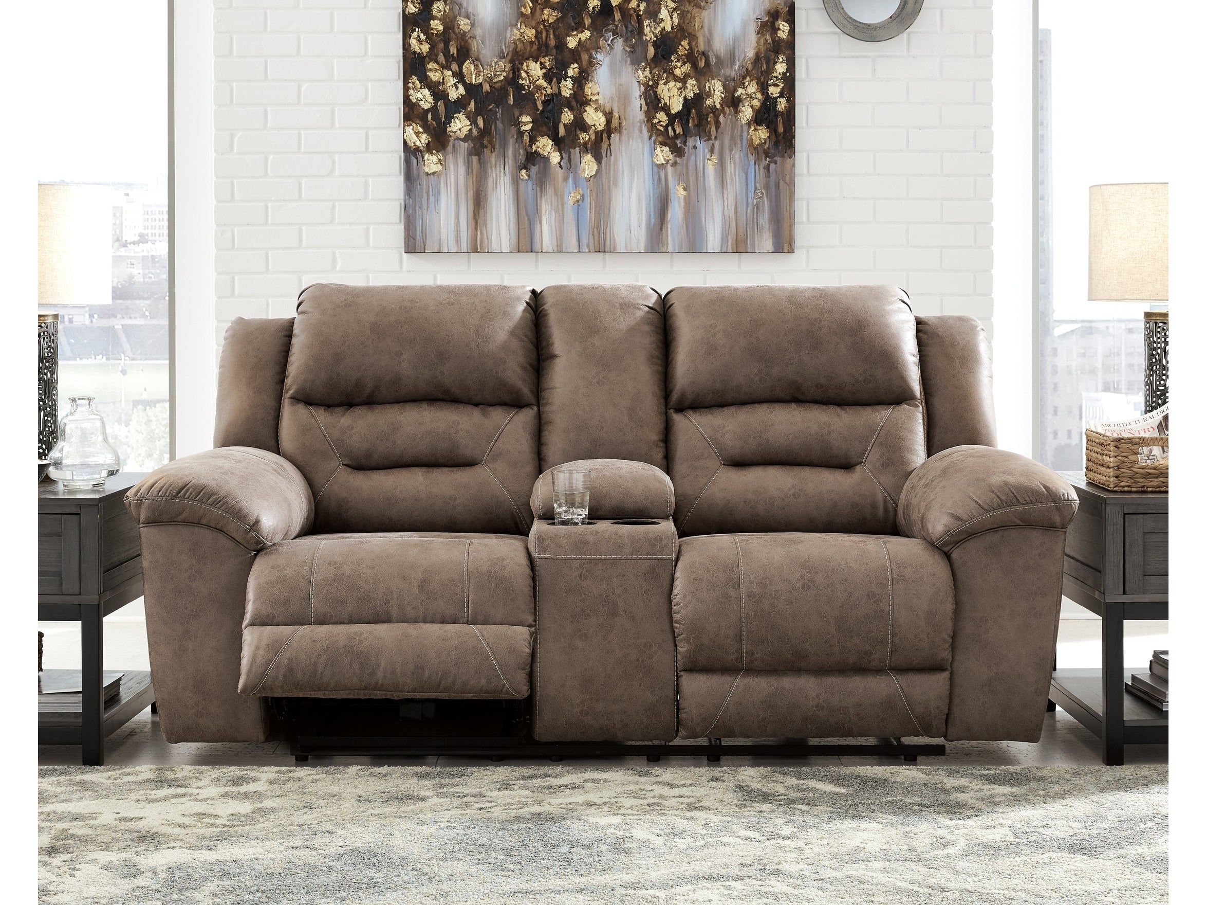 Stoneland Fossil Manual Reclining Loveseat w/ Console