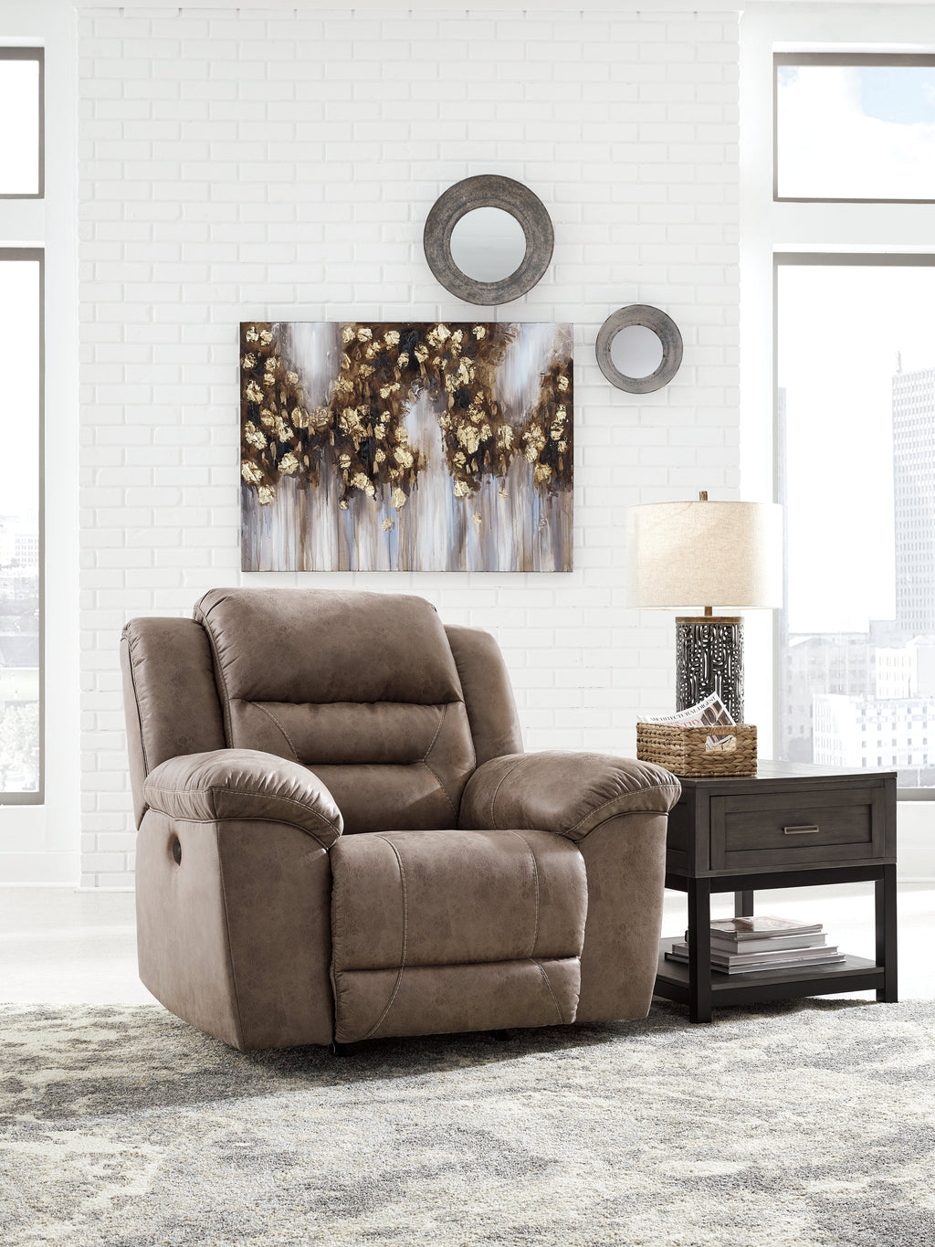 Stoneland Fossil Reclining Sofa & Power Recliner