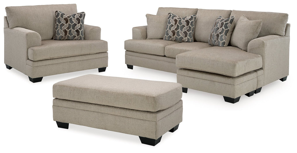 Stonemeade Sofa Chaise, Chair, and Ottoman, Taupe