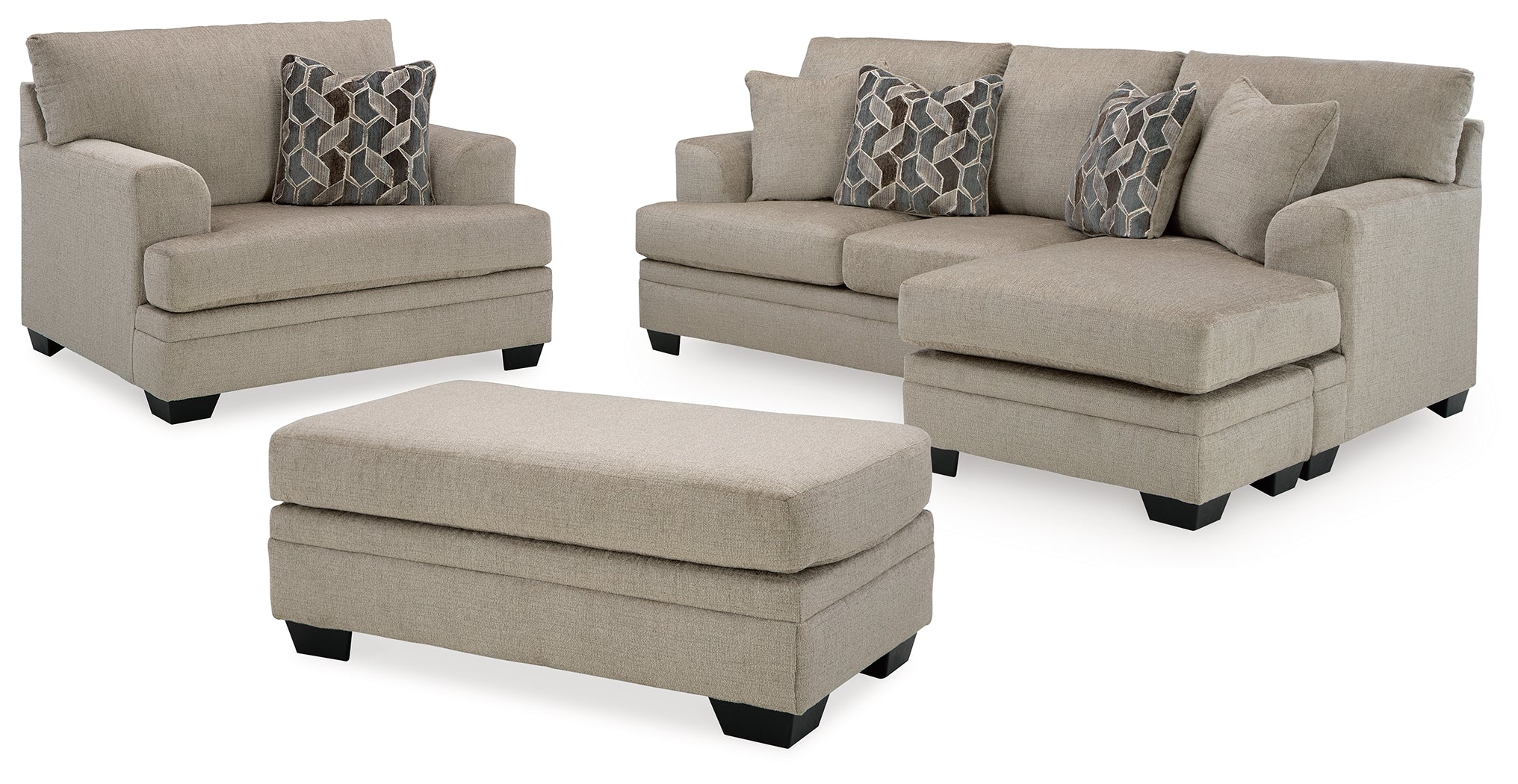 Stonemeade Sofa Chaise, Chair, and Ottoman, Taupe
