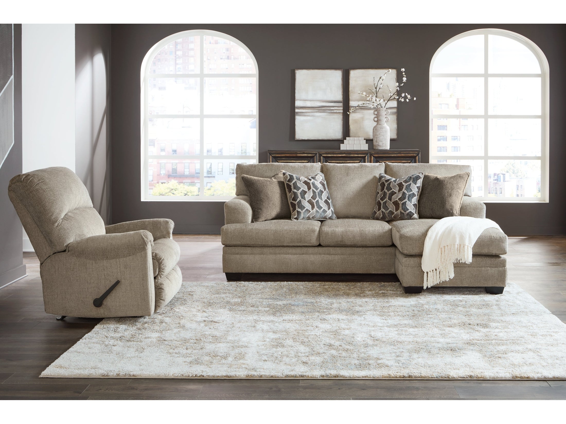 Stonemeade Taupe Sofa Chaise & Recliner