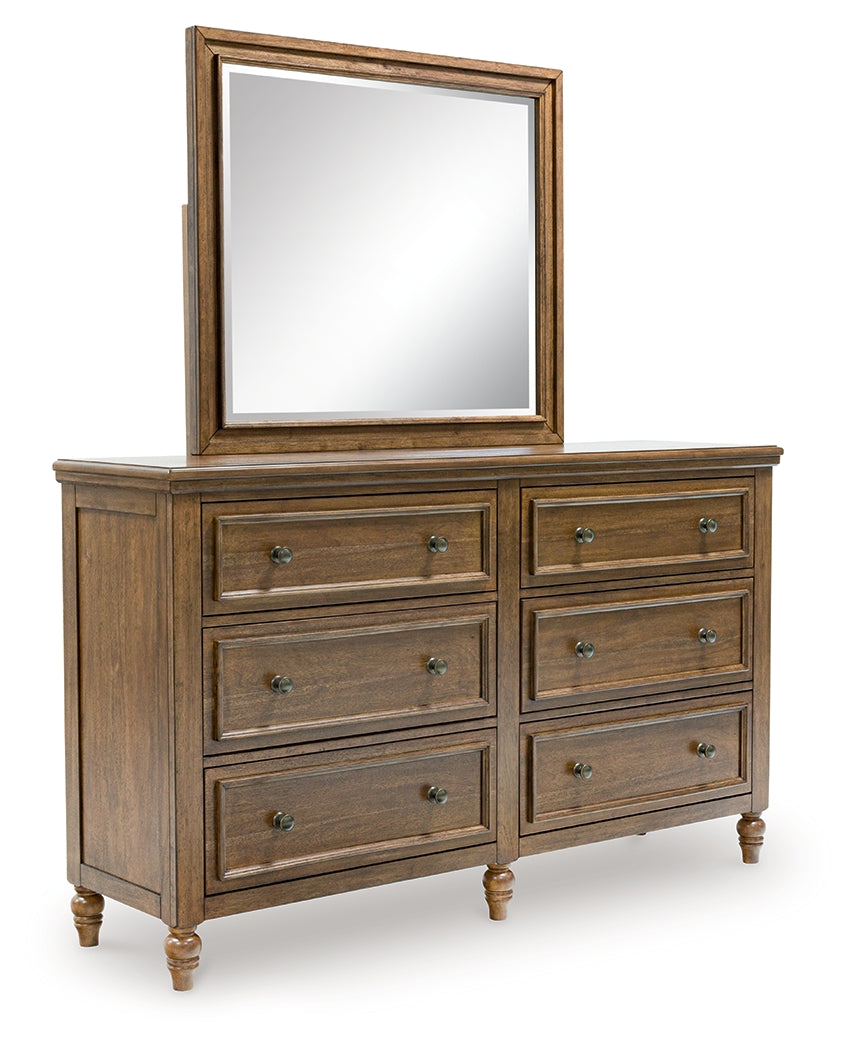 Sturlayne Brown Queen Upholstered Panel Bed & Dresser & Mirror